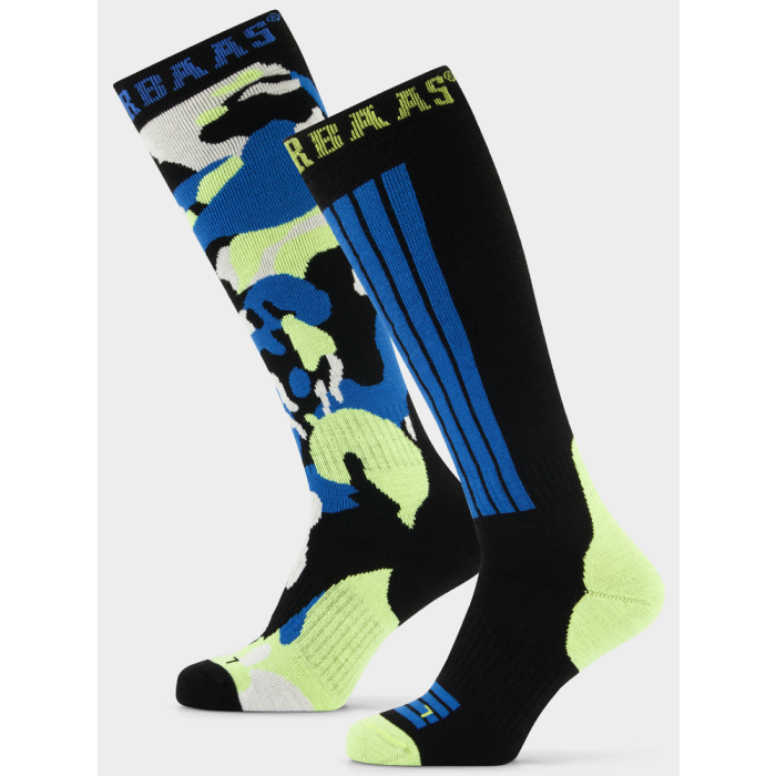 Poederbaas laskettelusukat Camo Blue Multi -väreissä, lähellä kuva.