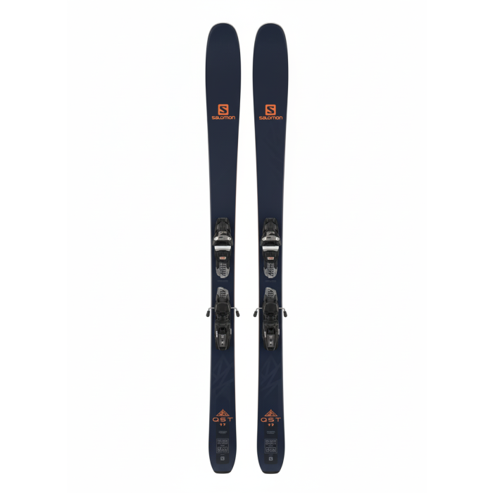 Salomon QST99 Ski mit Bindungen, ideal für Freeride und Touren, Ansicht von oben.