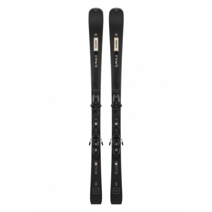 Salomon S/MAX N8 ski's met bindingen, klaar voor de piste.