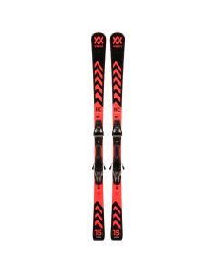 Volkl Racetiger RC ski's met bindingen, gezien van boven.