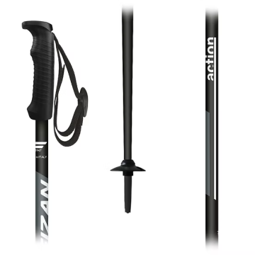 Bastón de esquí Fizan Action negro con correa y punta de carburo.