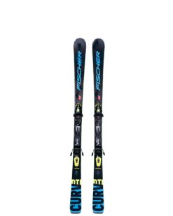 Fischer RC4 The Curv DTX ski's in zwart met blauwe branding en neon gele accenten. Voorzien van RC4 bindingssysteem met Z11 platen. Lengte van 164 cm. (1)